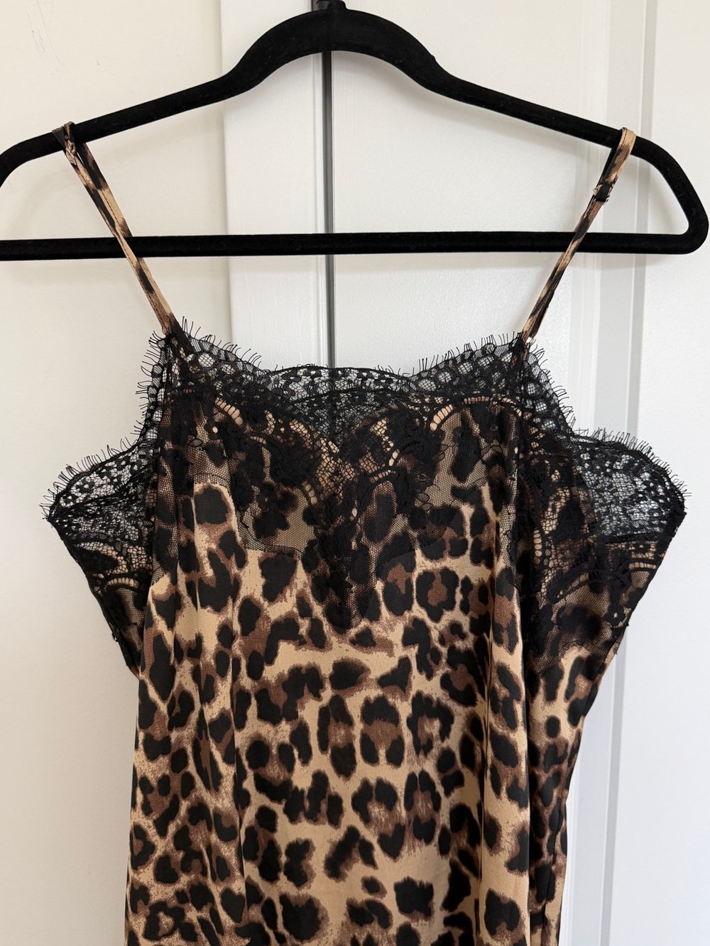 Leopard Print Satin Slip Dress | Lace Trim Mini Dress | Size XL | Like New - Picture 4 of 8